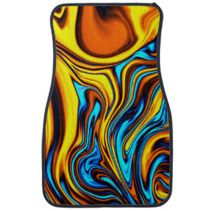 Golden Amber and Blue Abstract Lava Flow Car Floor Mat