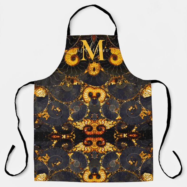 Golden Amber black Nautilus shell pattern, fossil  Apron (Front)