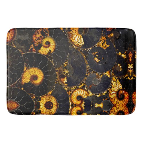 Golden Amber black Nautilus shell pattern fossil  Bath Mat