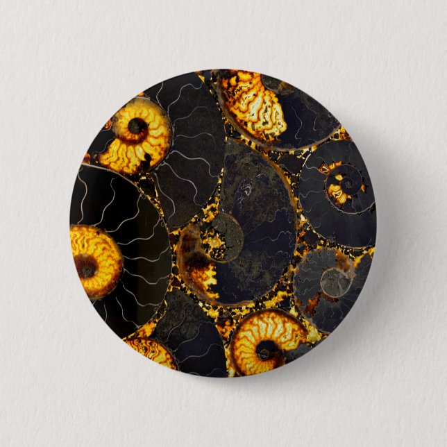 Golden Amber black Nautilus shell pattern, fossil  Button (Front)
