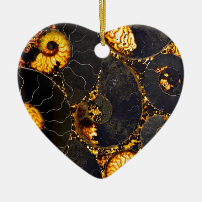 Golden Amber black Nautilus shell pattern, fossil  Ceramic Ornament (Front)
