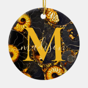 Golden Amber black Nautilus shell pattern, fossil Ceramic Ornament