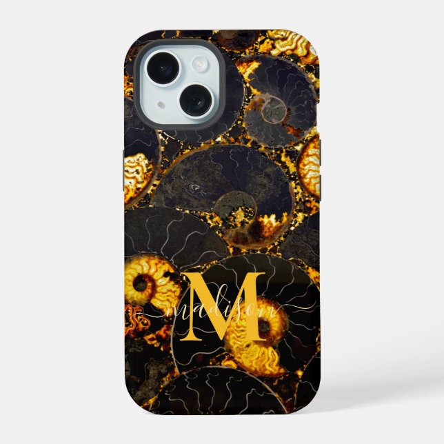 Golden Amber black Nautilus shell pattern, fossil  Iphone Case (Back)