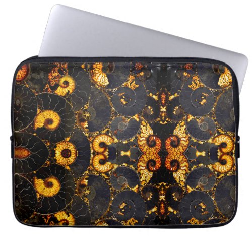 Golden Amber black Nautilus shell pattern fossil  Laptop Sleeve
