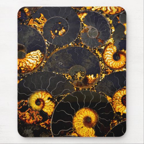 Golden Amber black Nautilus shell pattern fossil  Mouse Pad