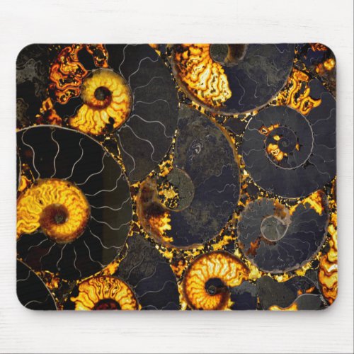 Golden Amber black Nautilus shell pattern fossil  Mouse Pad
