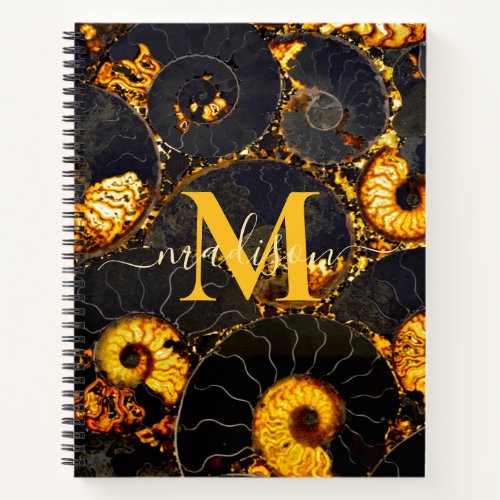 Golden Amber black Nautilus shell pattern fossil  Notebook