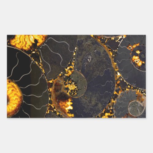 Golden Amber black Nautilus shell pattern fossil  Rectangular Sticker