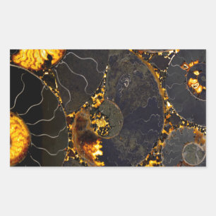 Golden Amber black Nautilus shell pattern, fossil Rectangular Sticker
