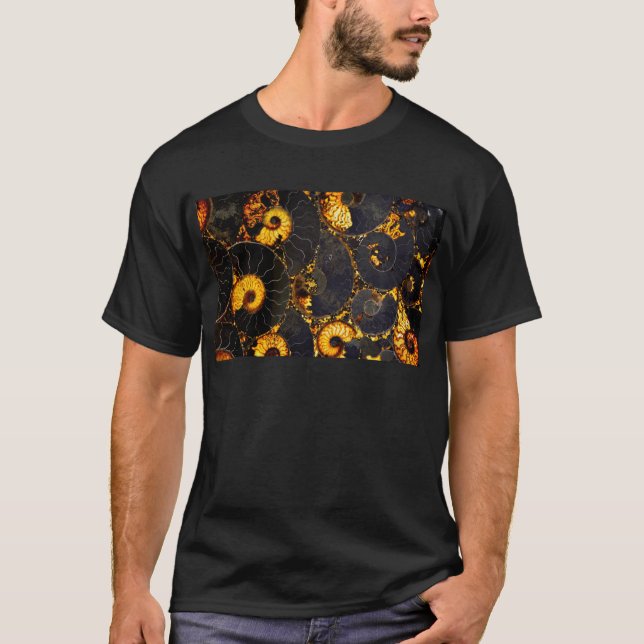 Golden Amber black Nautilus shell pattern, fossil  T-Shirt (Front)