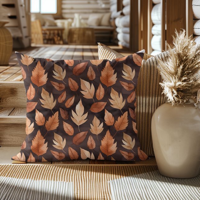 Golden Amber Brown Autumn Leaf Pattern Throw Pillow (Creator Uploaded)