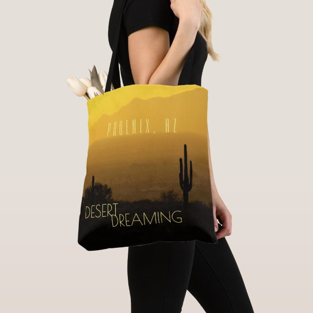 Golden Amber Sunset Cactus Arizona Desert Dreaming Tote Bag (Close Up)