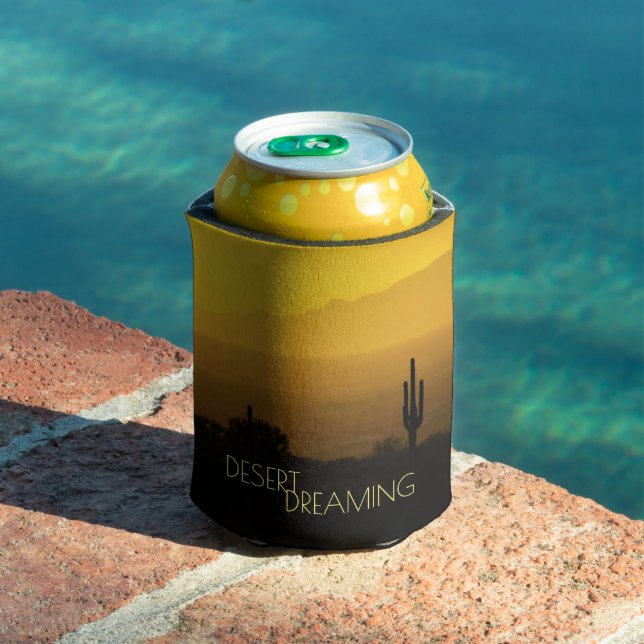 Golden Amber Sunset Cactus Desert Dreaming Arizona Can Cooler (In Situ Pool)