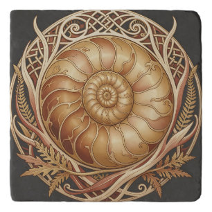 Golden Ammonite Fossil Celtic Frame Ornate Pattern Trivet