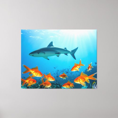 Golden Among Sharks Canvas Print
