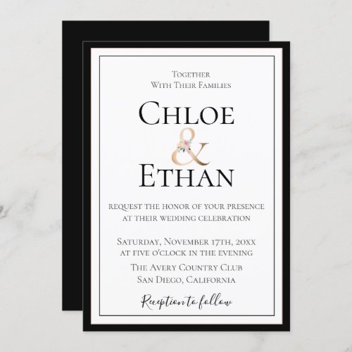 Golden Ampersand Black Wedding Invitation