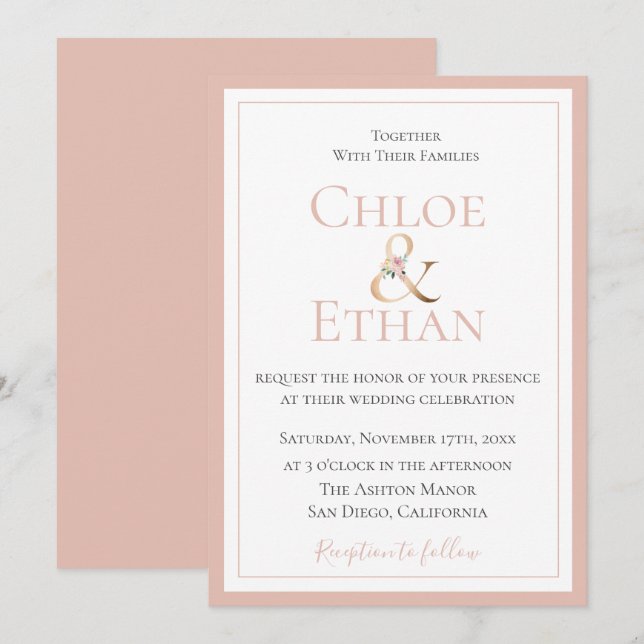 Golden Ampersand Blush Wedding Invitation (Front/Back)