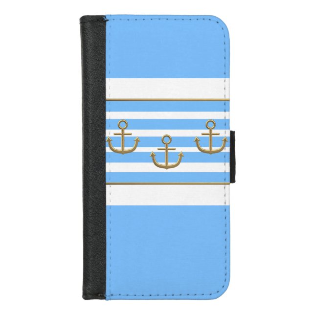 golden anchor blue white background iPhone wallet case (Front)