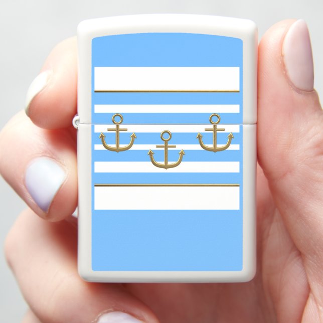 golden anchor blue white background zippo lighter (In Hand)