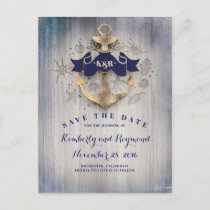 Golden Anchor Nautical Save the Date Announcement Postcard
