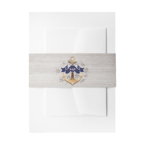 Golden Anchor Nautical Wedding Invitation Belly Band