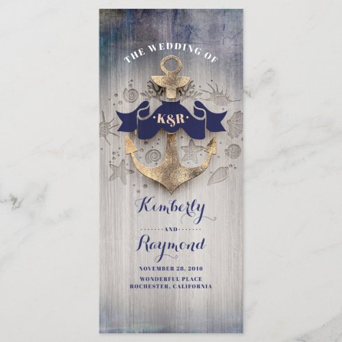 Golden Anchor Nautical Wedding Programs