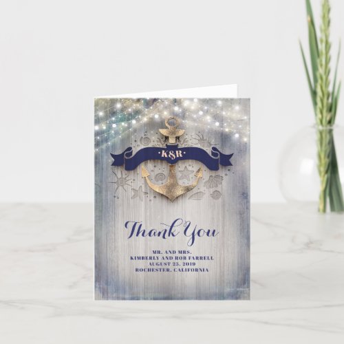Golden Anchor Nautical Wedding Thank You