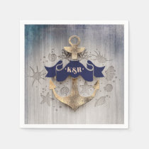 Golden Anchor Navy Blue Nautical Wedding Napkins