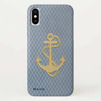 Golden Anchor on Blue Custom iPhone X Case