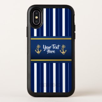 Golden Anchor on Blue Stripes Nautical OtterBox Symmetry iPhone XS Case