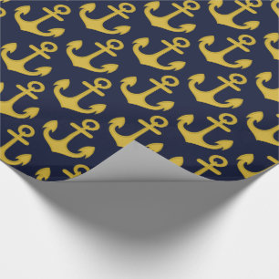 Golden Anchor on Navy Blue Background Wrapping Paper