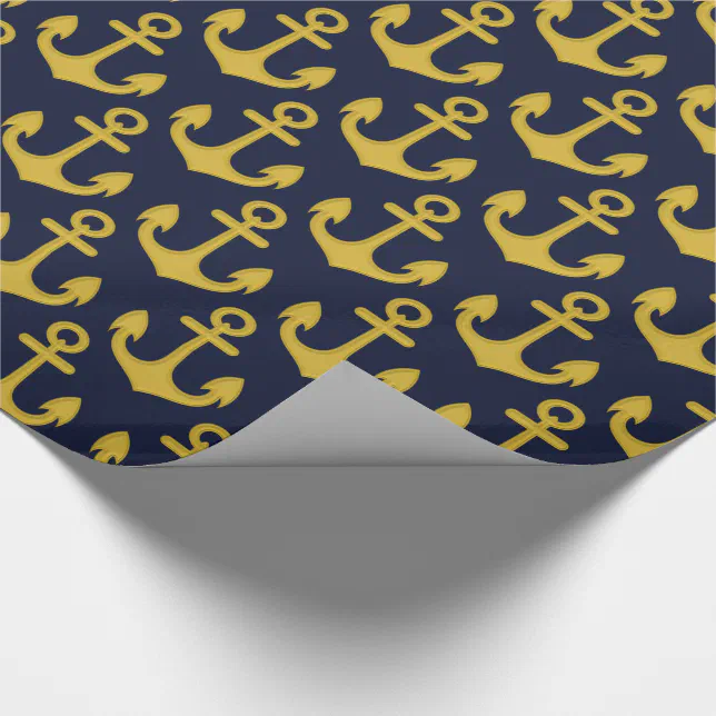 Golden Anchor on Navy Blue Background Wrapping Paper Zazzle