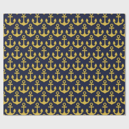 Golden Anchor on Navy Blue Background Wrapping Paper Zazzle