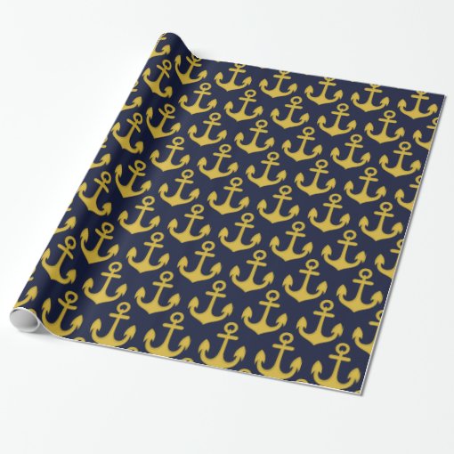 Golden Anchor on Navy Blue Background Wrapping Paper Zazzle
