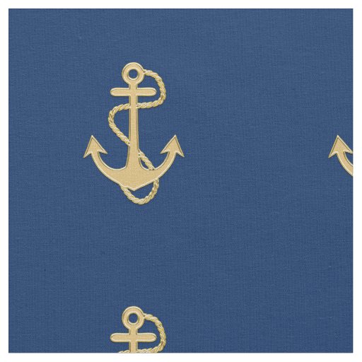Golden Anchor on Navy Blue Nautical Fabric