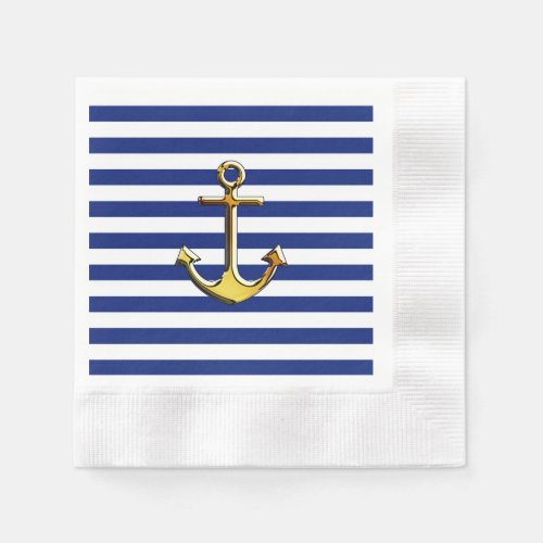 Golden Anchor on Navy Stripes Napkins