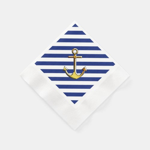 Golden Anchor on Navy Stripes Napkins