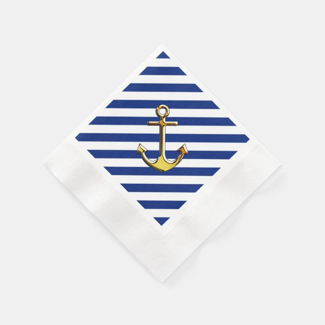 Golden Anchor on Navy Stripes Napkins (Corner)