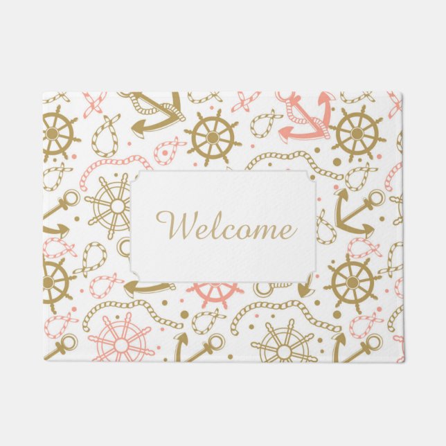 Golden Anchor Pattern | Add Your Text Doormat (Front)
