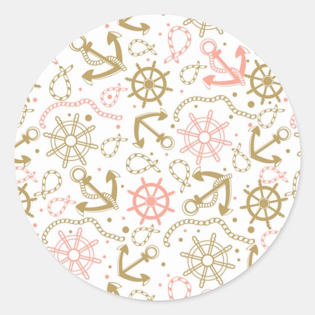 Golden Anchor Pattern Classic Round Sticker (Front)