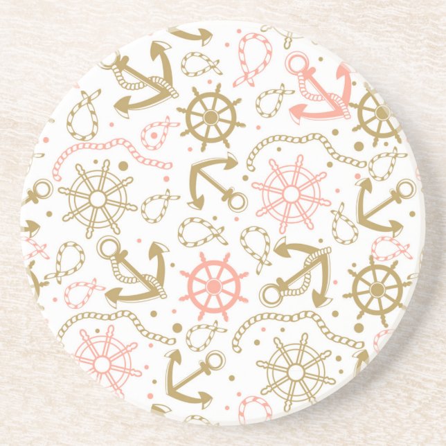 Golden Anchor Pattern Drink Coaster (Front)