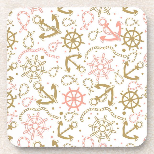 Golden Anchor Pattern Drink Coaster (Front)