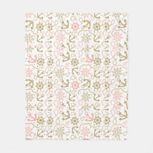Golden Anchor Pattern Fleece Blanket