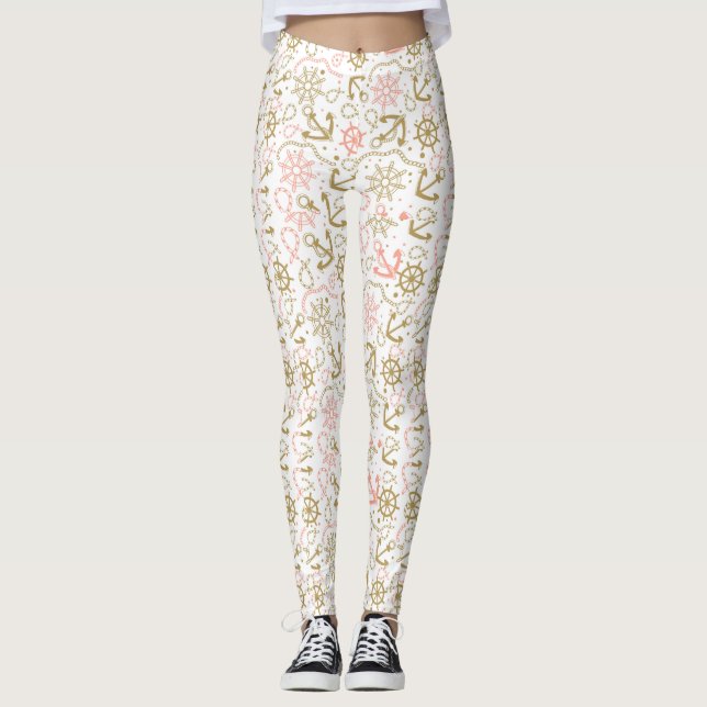 Golden Anchor Pattern Leggings (Front)