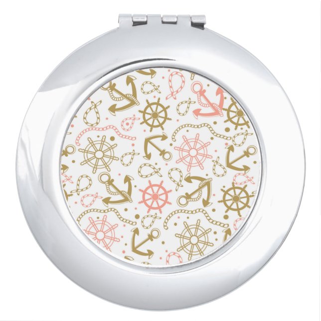 Golden Anchor Pattern Makeup Mirror (Front)