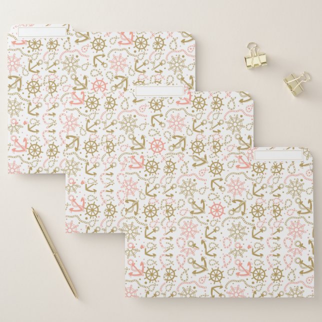 Golden Anchor Pattern | Monogram 2 File Folder (Set)