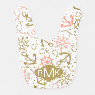 Golden Anchor Pattern Monogram Baby Bib