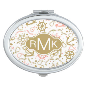 Golden Anchor Pattern   Monogram Compact Mirror