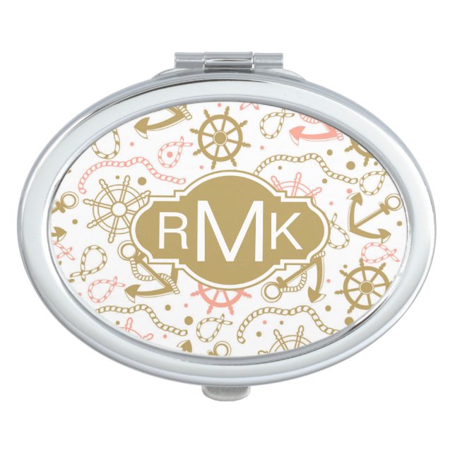Golden Anchor Pattern | Monogram Compact Mirror (Front)