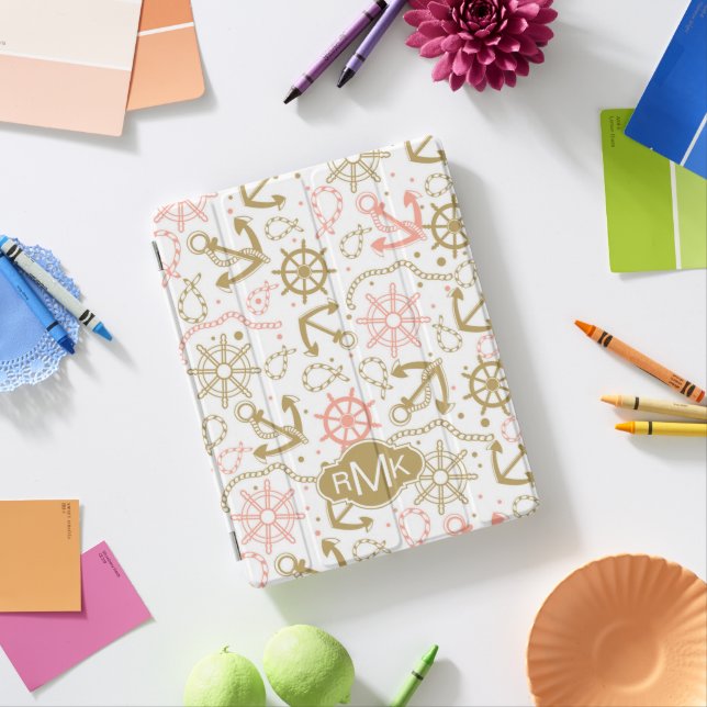 Golden Anchor Pattern | Monogram iPad Smart Cover (In Situ)